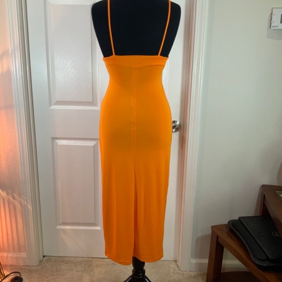 Zara Cut Out Twist Front Orange Midi Boho Dress Size Medium - Picture 4 of 8